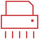 A red and black icon of an open printer.