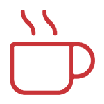 A red and black icon of a cup with steam coming out.